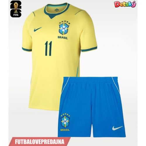 Lacne Dětský Futbalové dres Brazília Raphinha Belloli #11 MS 2026 Krátky Rukáv - Domáci (+ trenírky)